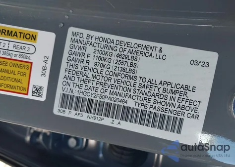 2023 Honda Accord Hybrid Sport from USA, damaged, VIN 1HGCY2F50PA020484